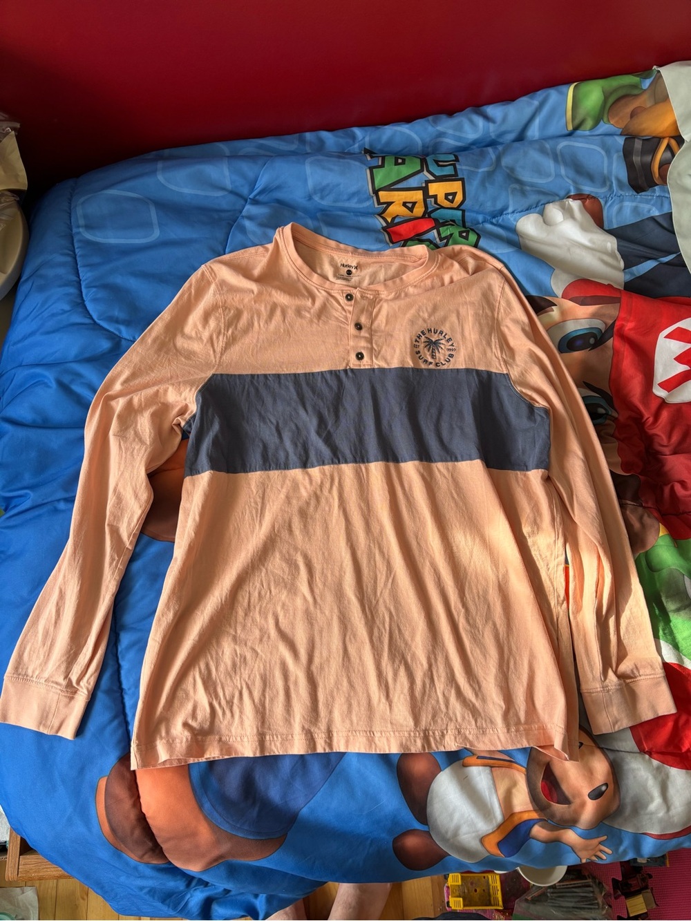 Long Sleeve Shirt Hurley with Navy Chest Stripe - Peach